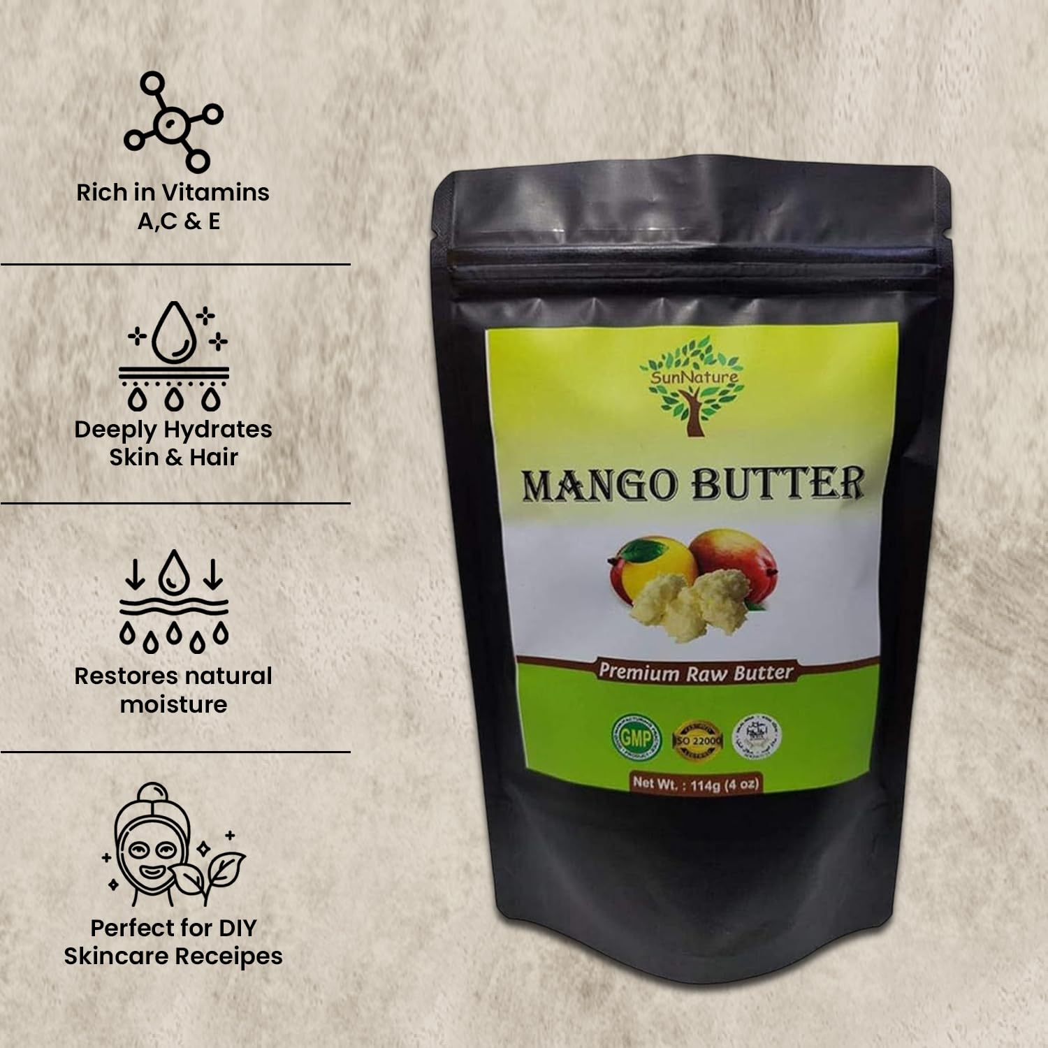 100% Pure Mango Butter - Can Substitute Shea Butter in Soap and Lotion Recipes - Moisturising, Scent-free, Hexane-free (4 Oz)
