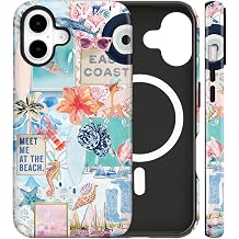 Magnetic for iPhone 16 Case Cute Seashell Beach Summer Jellyfish Collage Phone Case, Summer Shockproof Slim TPU and Hard PC Protective Phone Cover Compatible with MagSafe Designed for Women