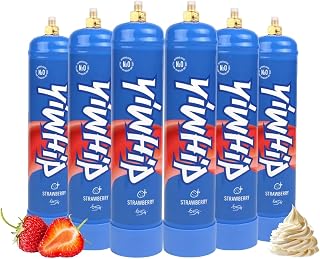 Whipped Cream Charger, 6 Pack 615g Strawberry with 0.95L Food Grade Gas Tanks, Perfect for Home Baking, Coffee Shops & Desserts Bulk Value Pack