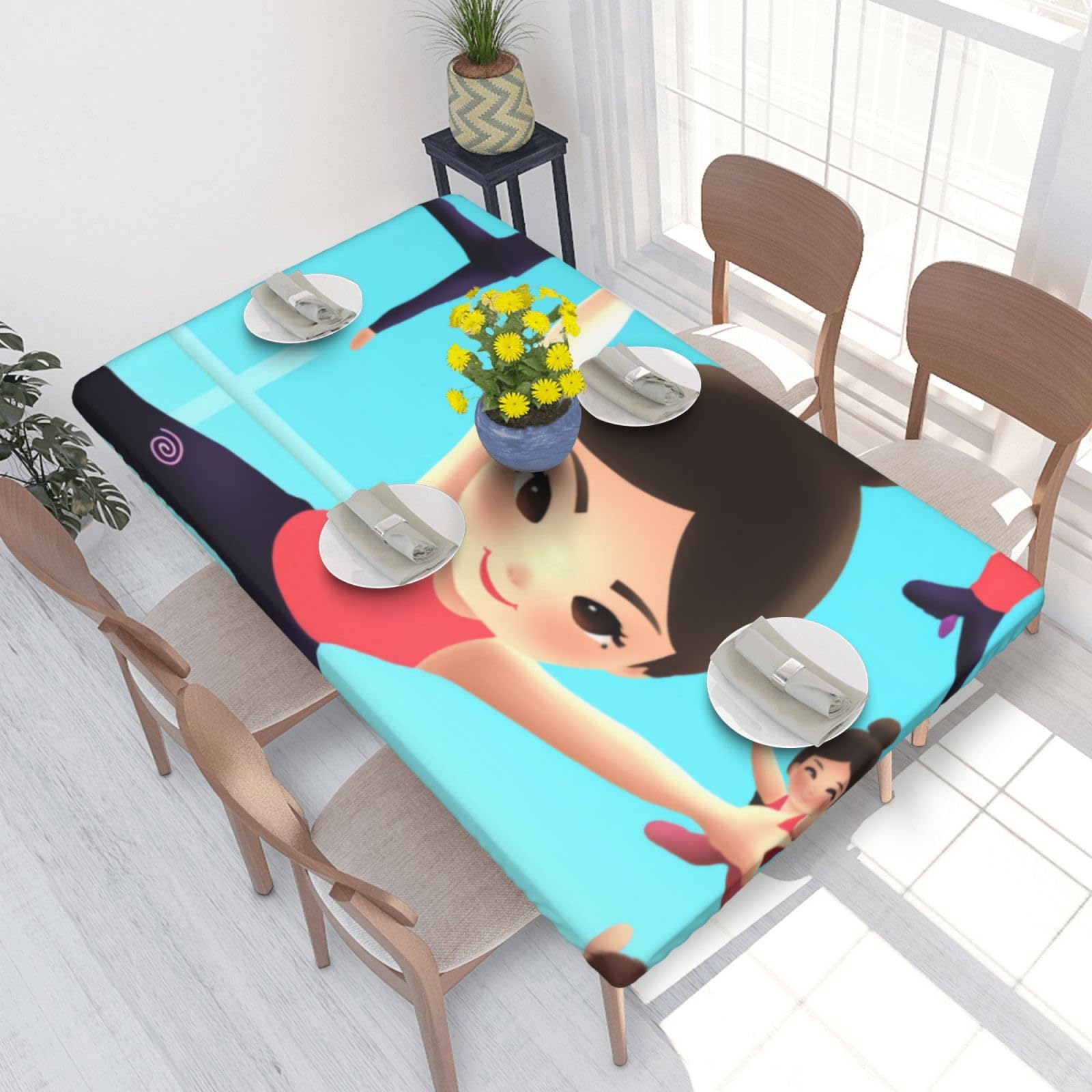 Dcarsetcv Gymnastics Game Printed 4Ft Waterproof Tablecloth With Elastic Edged Protect & Decor Your Table, Oil-Proof Washable Table Cloth Cover For Dinner Picnic Party