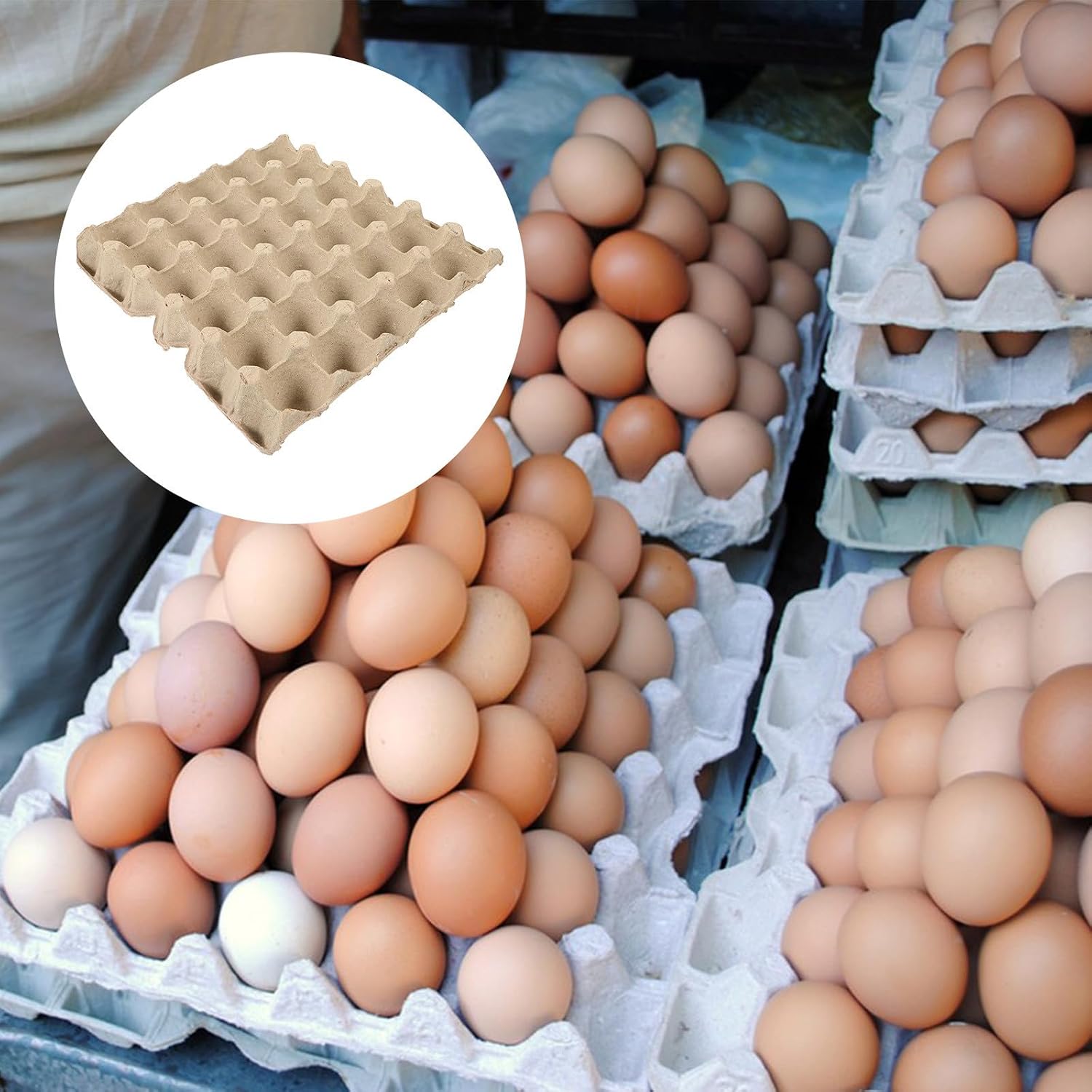 Sewroro 5pcs Egg Flats Paper Pulp Egg Cartons 30-count Reusable Tray Holder for Refrigerator Storage