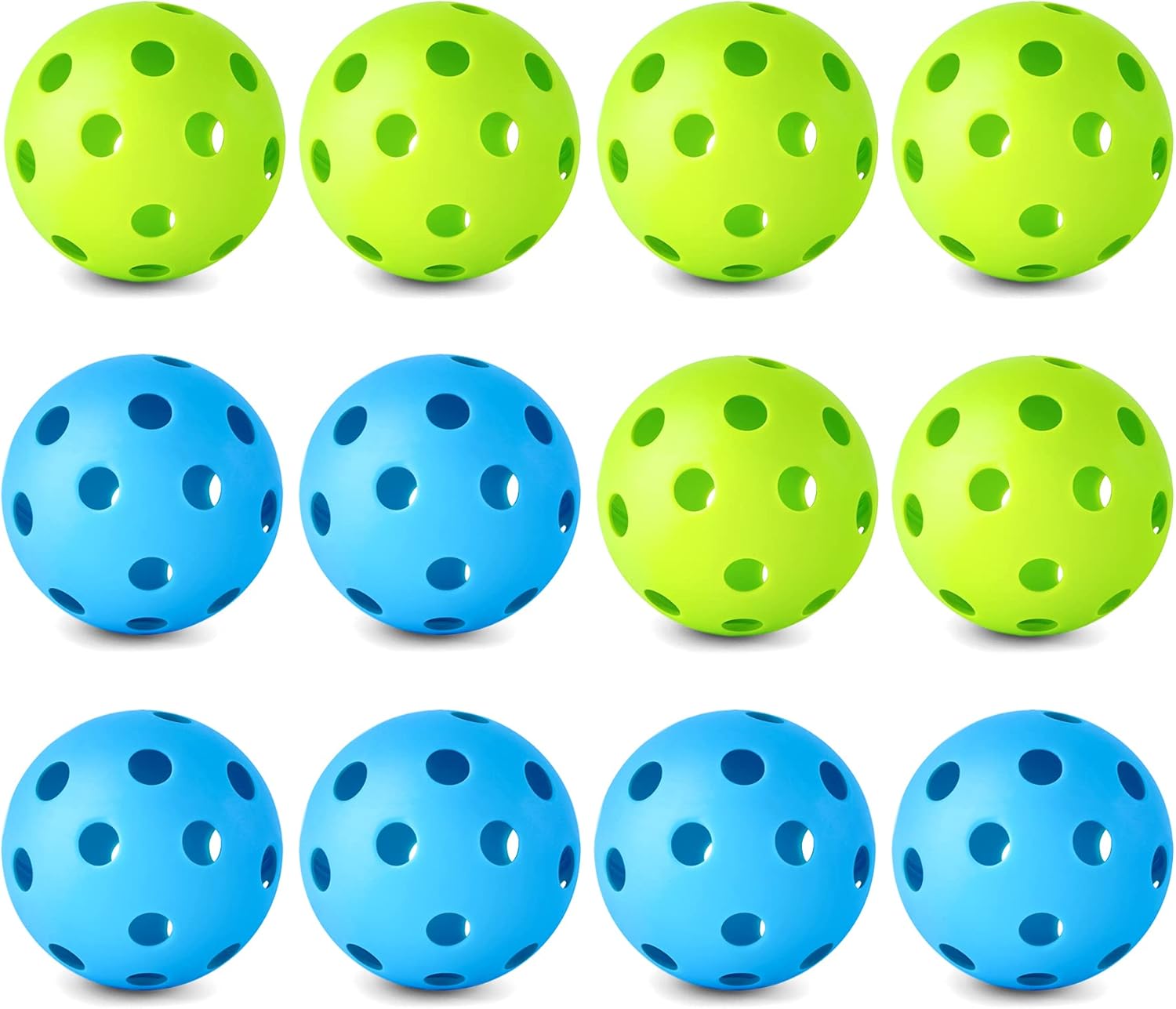 coopay 12/50/100 pack baseball practice balls plastic training balls lightweight hollow softballs with a drawstring bag for hitting, baseball training indoor outdoor use green, blue 12 pack
