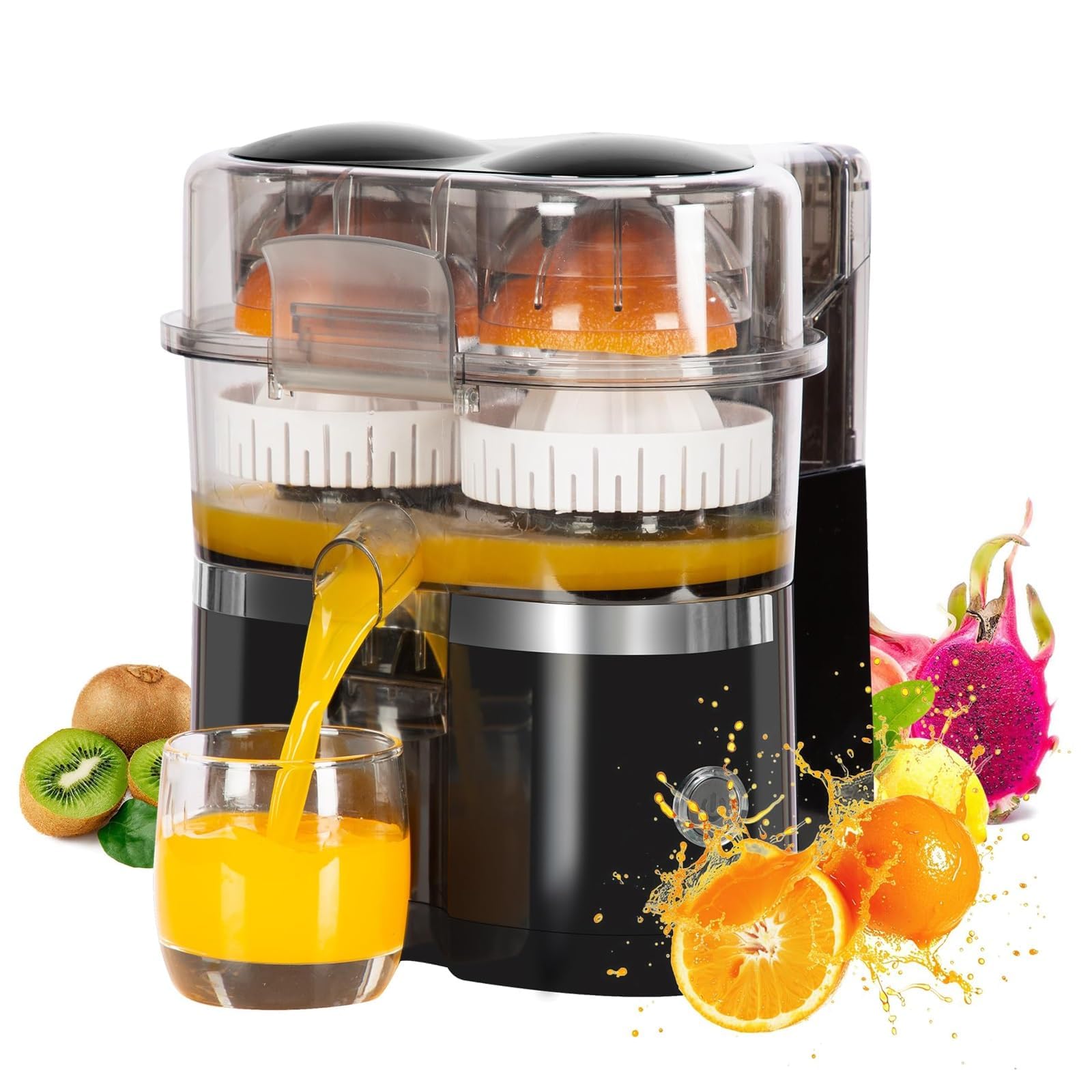COYEUX Exprimidor eléctrico Doble de cítricos, exprimidor automático de Naranjas, rebanador de cítricos Integrado, Funcionamiento con un Solo Toque, para limón, Naranja y Pomelo.