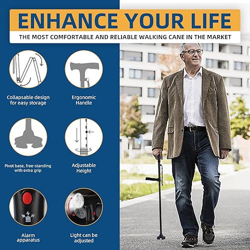 Miniatura 8 de Ready Walker Smart CaneCaneHero Walking Canes for Women & MenFreedom Canes with Led Light and Alarm, with Side Handle, Collapsible Stick