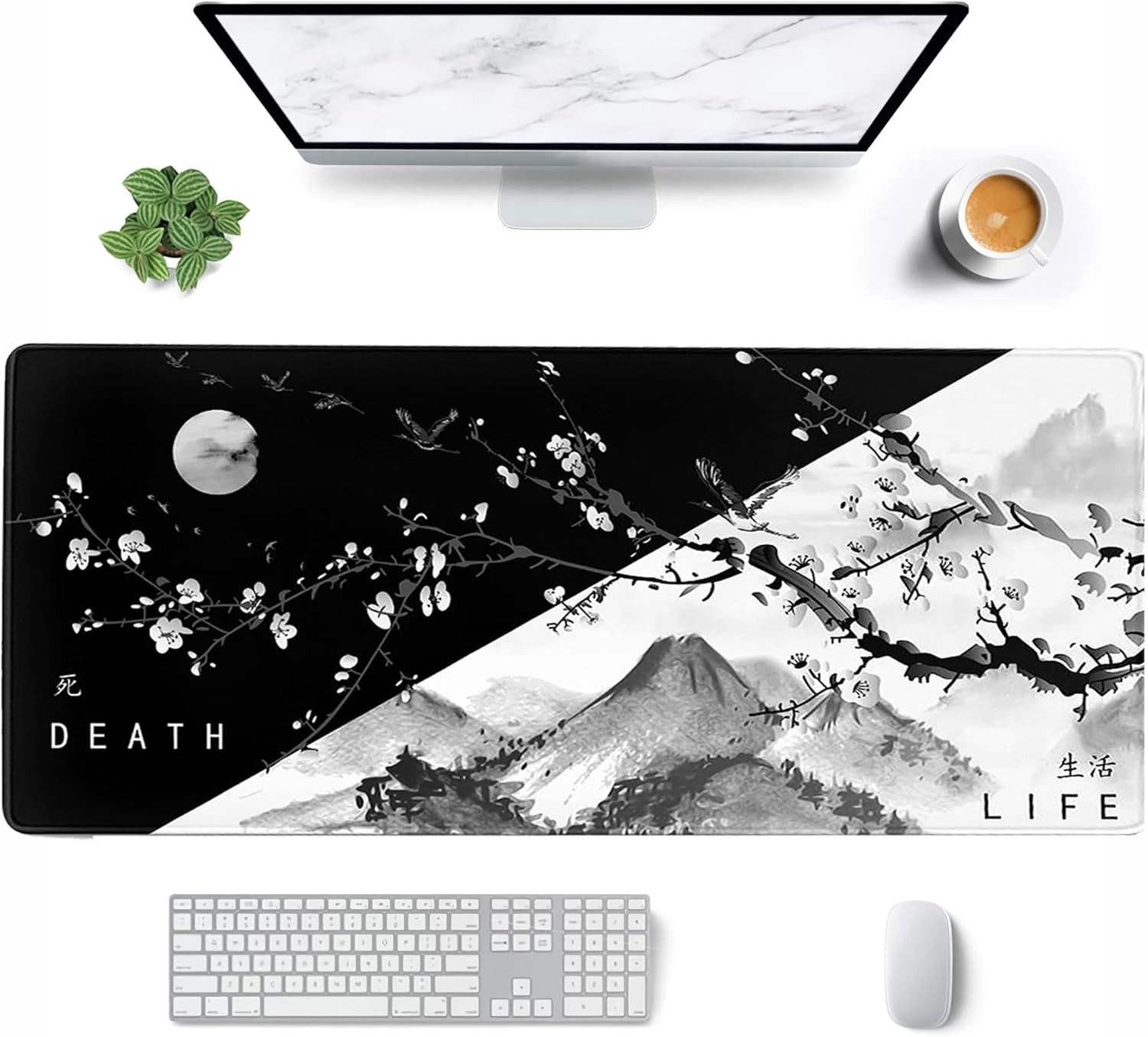 Yotta Black White Japanese Mouse Pad Death Life Sakura