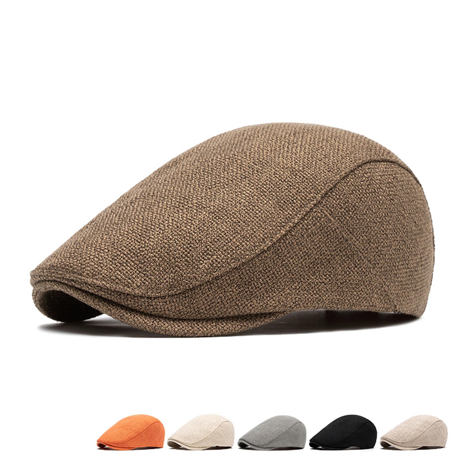 Béret en coton et lin pour homme - Couleur unie - Simple - Casquette plate tendance et décontractée - Visière de protection solaire en plein air