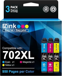 E-Z Ink (TM Remanufactured Ink Cartridge Replacement for Epson 702XL T702XL 702 T702 to use with Workforce Pro WF-3720 WF-3730 WF-3733 Printer (1 Cyan, 1 Magenta, 1 Yellow, 3 Pack)