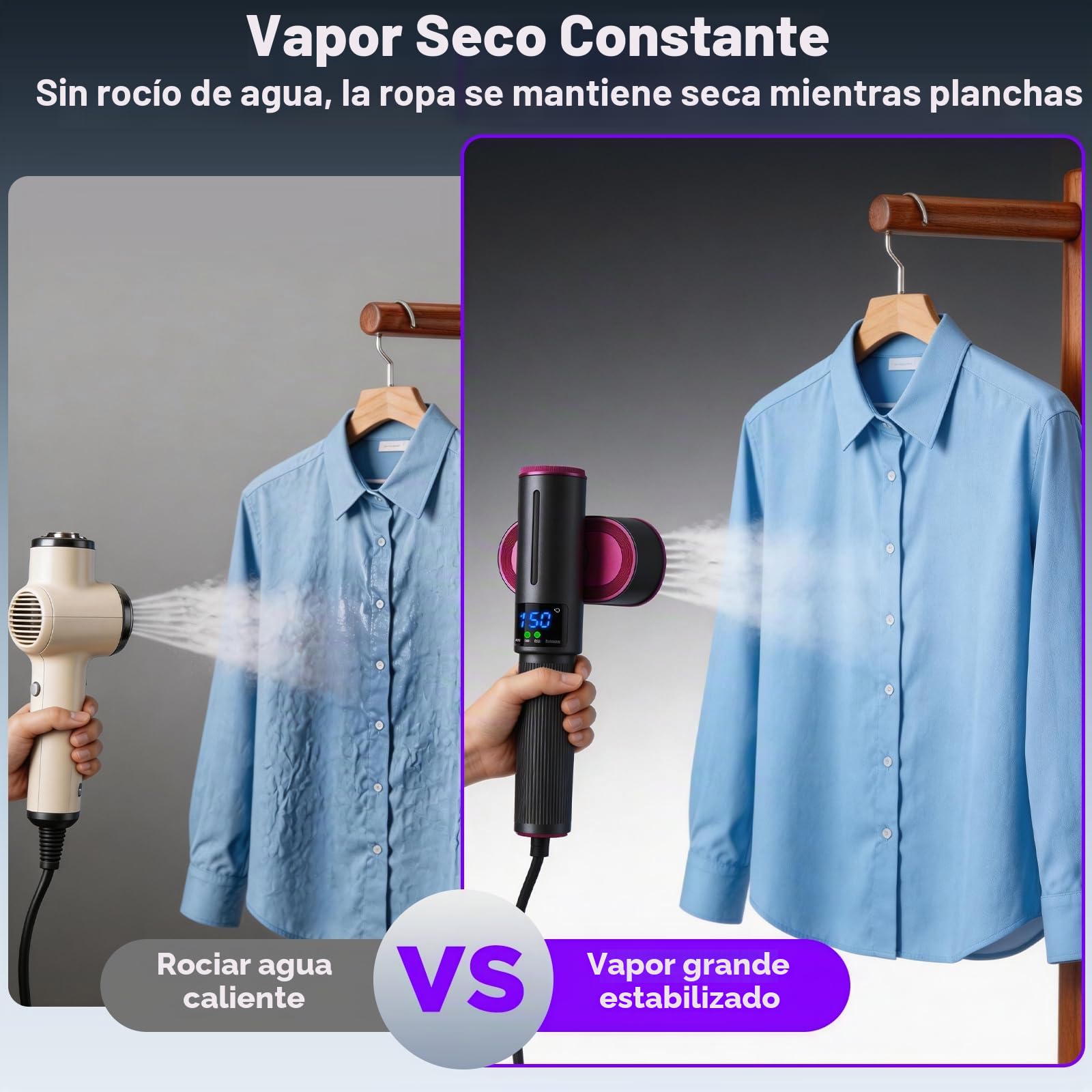 Plancha Vertical Vapor 1200 W, Flujo de Vapor 24g/min, Calentamiento Rápido 15 s, Plancha Ropa 2 en 1, Pantalla LED, Ferro Vapor Vertical Portátil para Hogar y Viaje