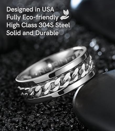 Miniatura 3 de King Ring Anillo giratorio de 0.315 pulgadas  Anillo de cadena para hombres y mujeres, anillo giratorio de acero inoxidable, Fidget Spinner, anillos