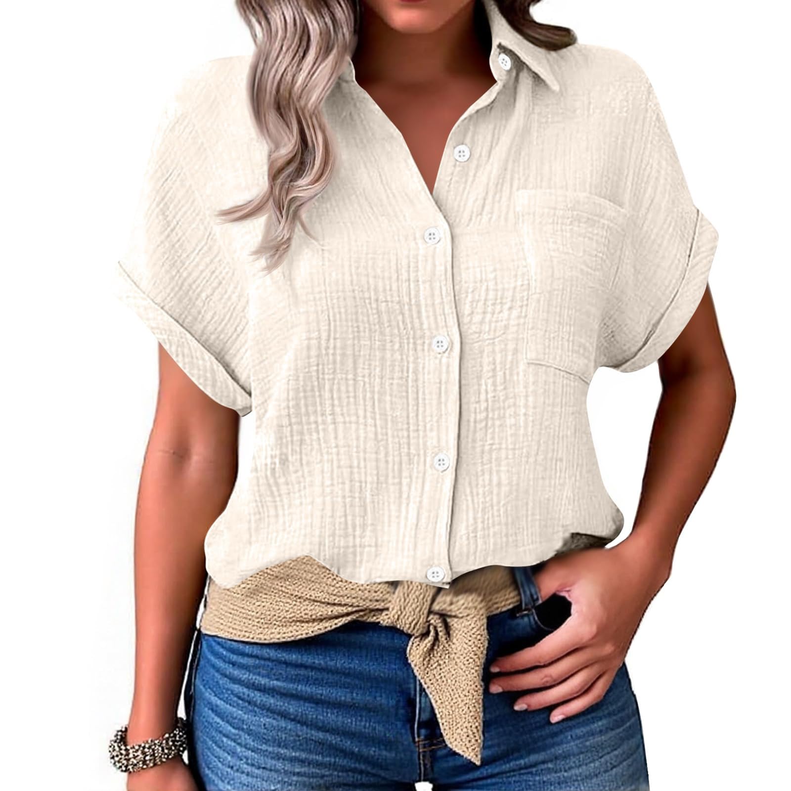Femmes été décontracté Haut Chemise Boho Floral Solide col en V en Mousseline de Soie Hauts Cordon Manches Courtes Blouse Chemise Hauts Tuniques pour Femmes Habillées