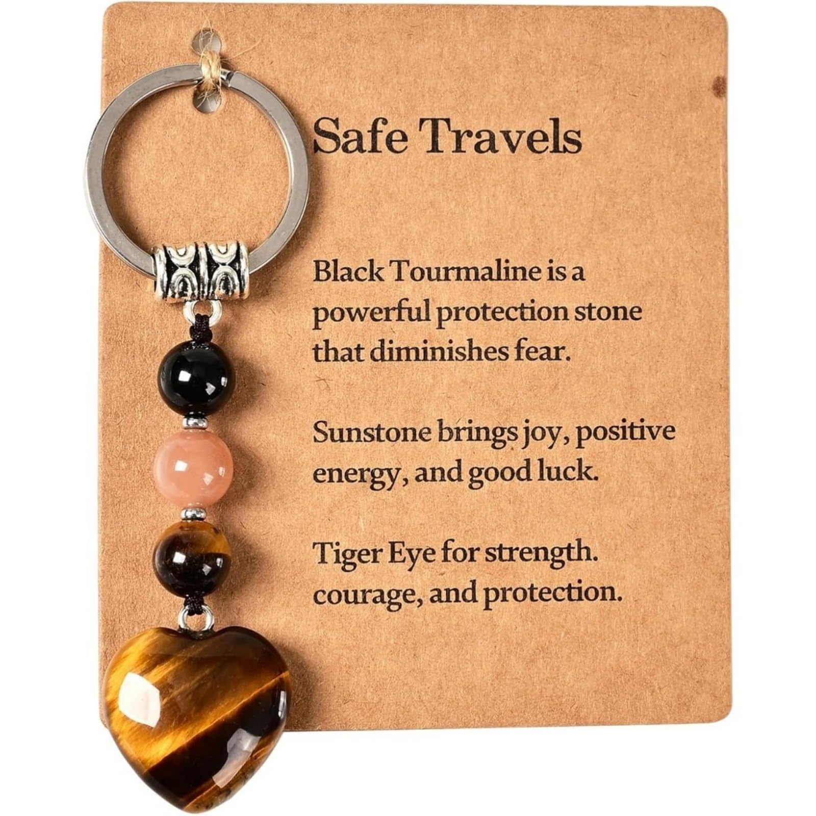 HKYUECHI Natural Crystal Keyring Safe Travels Healing Stones Keyring for Women Teacher Colleagues Friend Congratulations Retirement Leaving Graduation Motivational Gifts (Safe Travels)