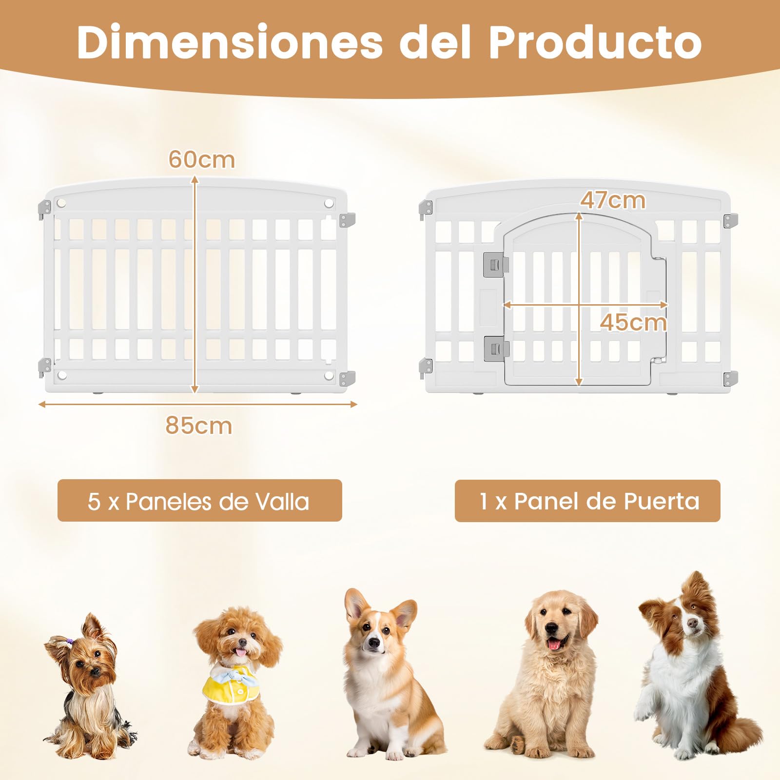 GYMAX Parque para Perros, Cercado Plegable de 6 Paneles, con Puerta Segura, para Cachorros y Razas Pequeñas/Medianas, Jaula Portátil para Interior/Exterior, Espacio de Juego y Ejercicio