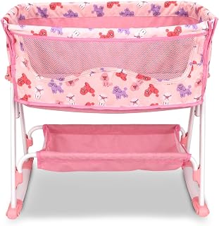 ANIVIA 2-in-1 Doll Bed & Swing for 18" Baby Dolls - Adjustable Crib Furniture with Tray, Toddler Pretend Play Toy