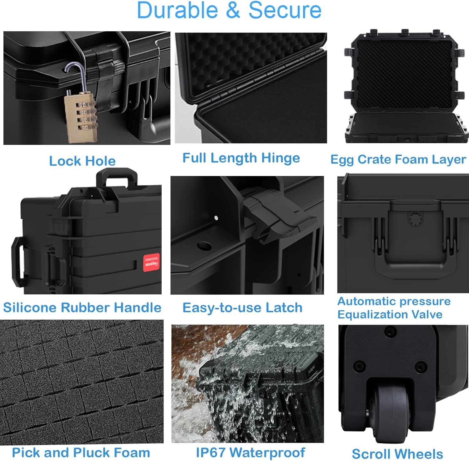 Waterproof Hard Case, 33 x 21 x 14 Inch, Equipment Case with Wheels/Customizable Foam/Retractable Handle for electronic, tool,cameras, Shockproof,Rolling Hard Case Inner 27.24"x15.6"x11.29" - Image 5