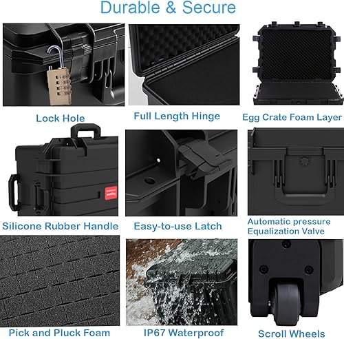 Miniatura 5 de Funda rígida impermeable, 33 x 21 x 14 pulgadas, funda para equipo con ruedasespuma personalizablemango retráctil para electrónica, herramientas,