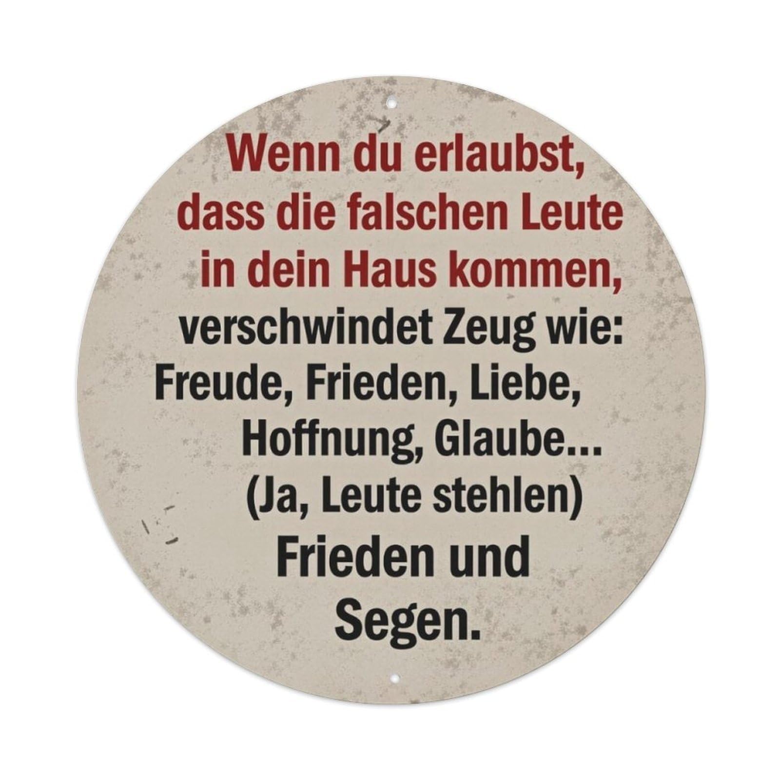 Vintage German Inspirational Quote Round Decorative Sign Vintage Aluminium Metal Sign, Retro Wall Decor for Home, Bar, Garage & Farmhouse 20x20cm