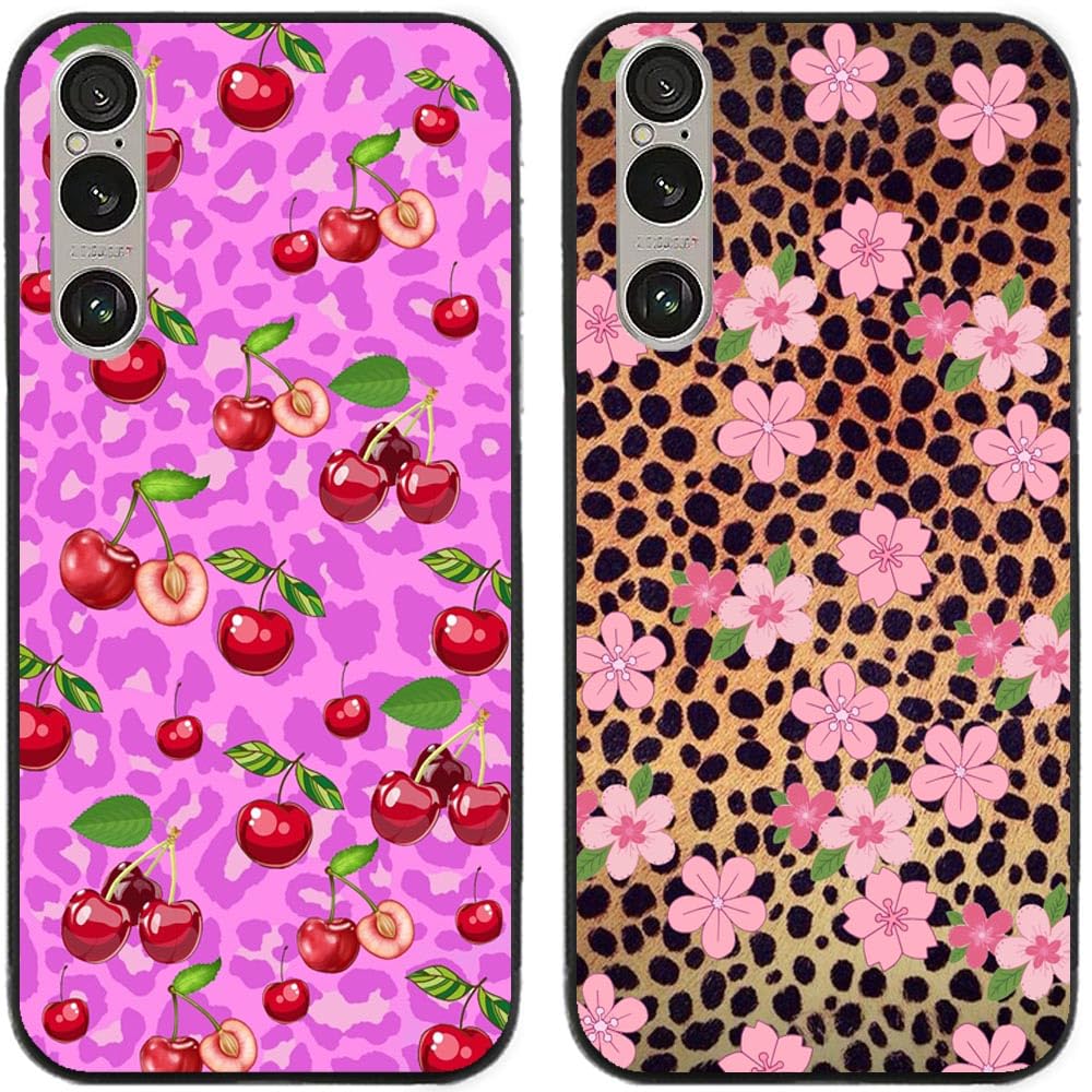 Case For Sony Xperia 1 VI / 1VI / 1-VI,Cherry Blossoms Leopard Printed Durable Degradable TPU Silicone Gel Thin Back Phone Case Cover,2 Pcs/lot