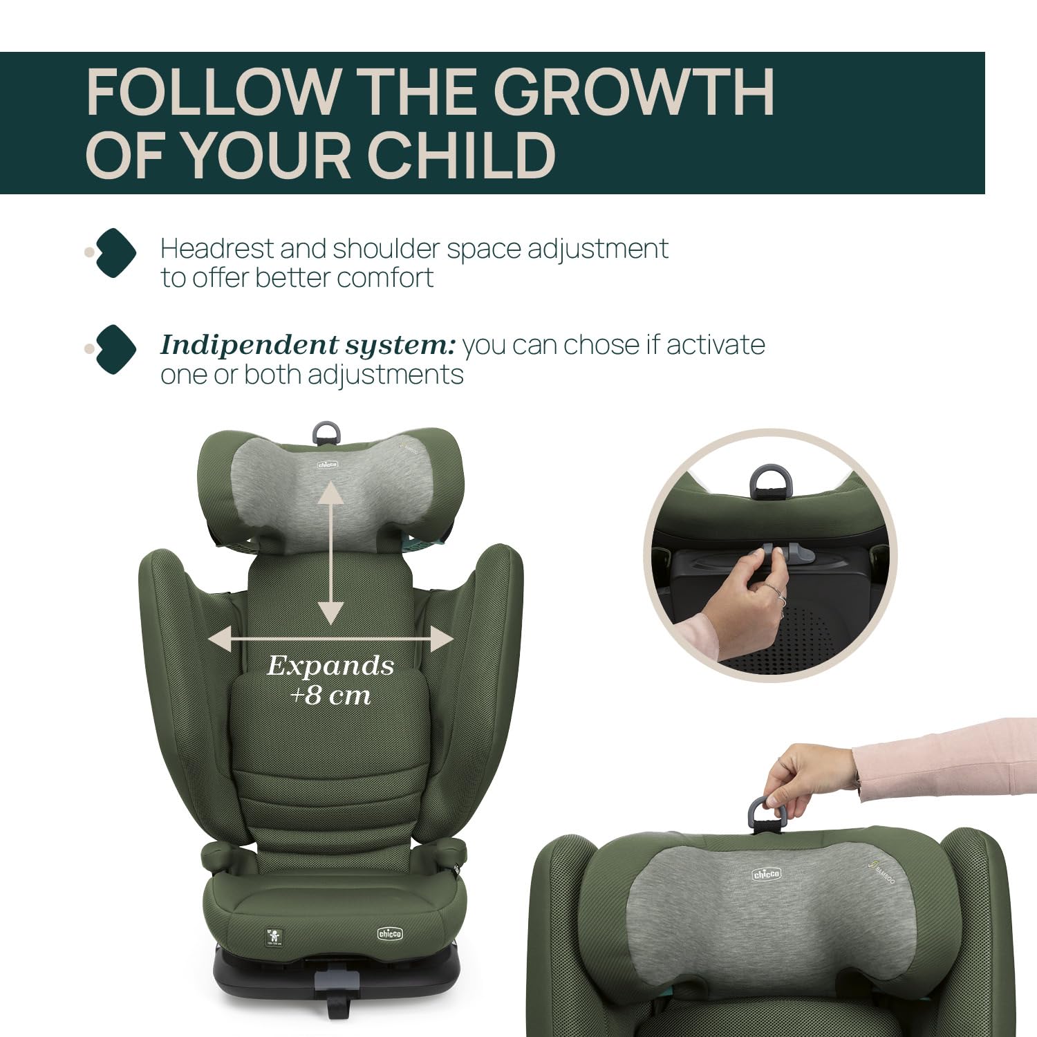 Chicco Fold&Go S i-Size (ECE R129/04), Siège auto 100-150 cm, avec connecteurs rigides Isofix, Enfants 3-12 ans, Inclinable et pliable, Protection latérale, Hauteur et assise réglables