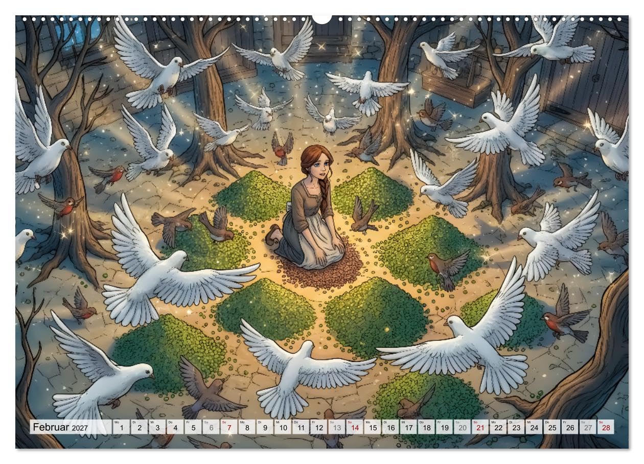CALVENDO · Aschenputtel – Eine Reise ins Glück (Kalender 2027) | DIN A2 Querformat · Wandkalender · märchenhafter Wandkalender mit zwölf kunstvollen Illustrationen zu Aschenputtel