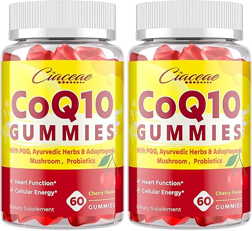 Miniatura 8 de Gomitas CoQ10 con PQQ - 400 mg de coenzima Q10 de alta potencia, mejoradas con hierbas ayurvédicas, mezcla de hongos adaptogénica y probióticos para