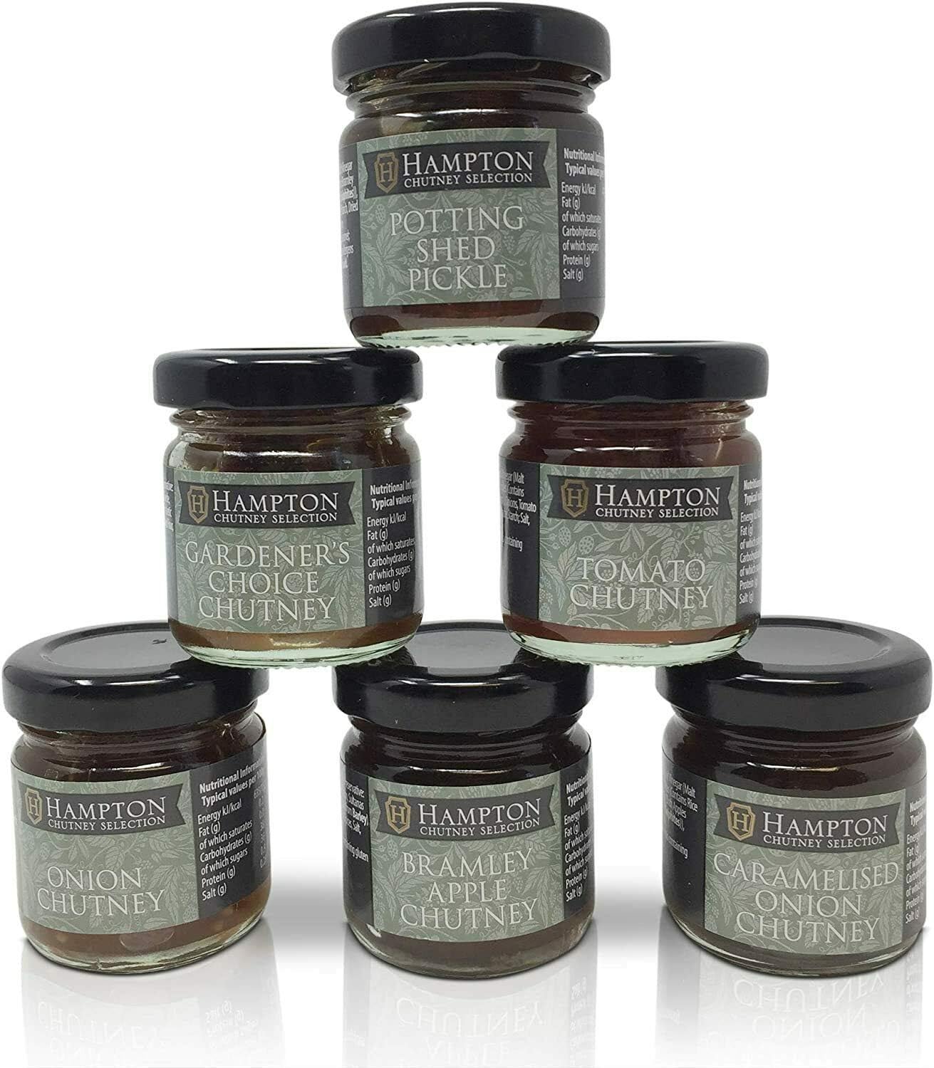 New! Hampton Chutney Selection, Potting Shed Pickle, Gardeners Choice, Tomato Chutney, Onion Chutney, Caramelised Onion Small Jars Gift Set
