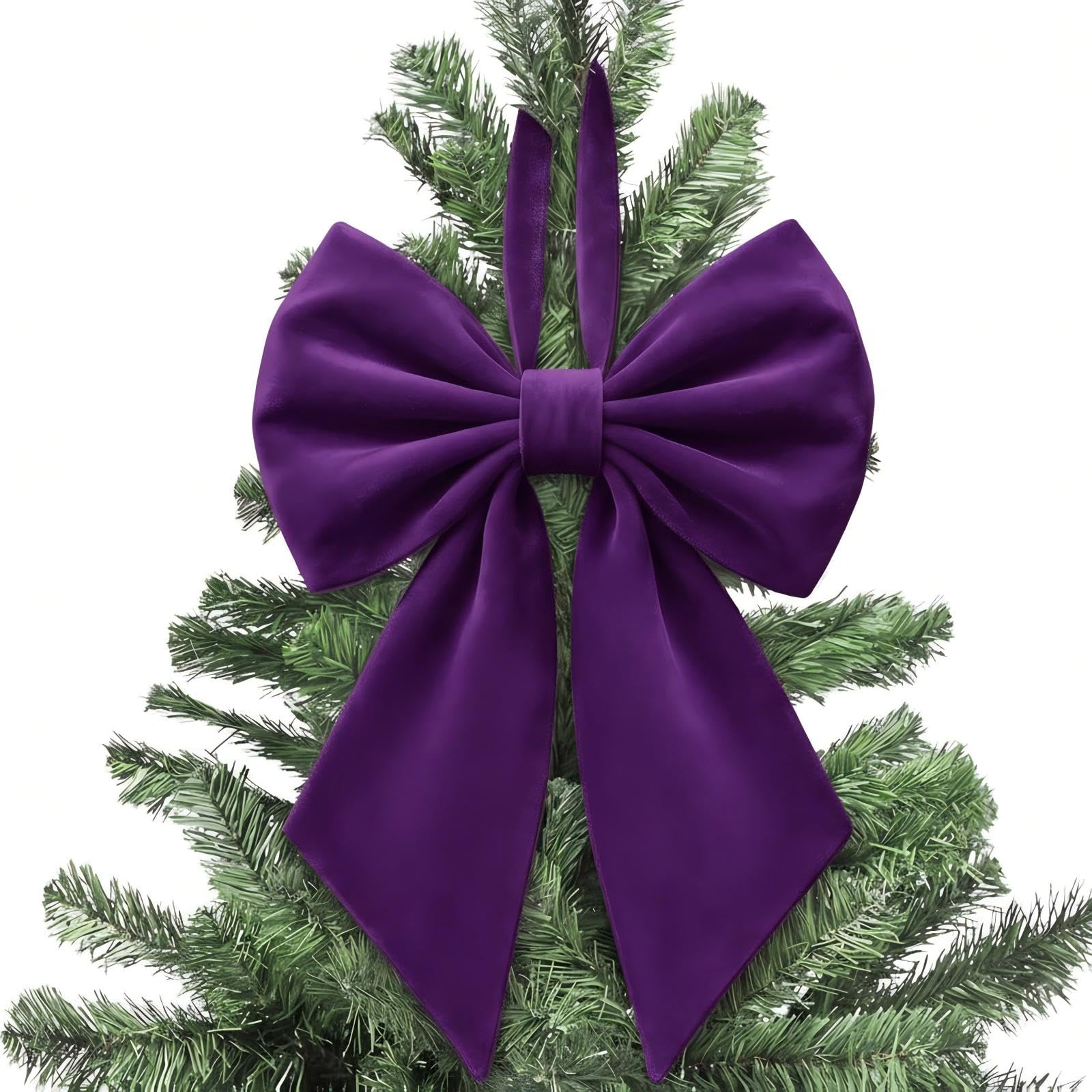 Janinka Purple Velvet Christmas Bow for Tree Topper 22" Big, Velvet
