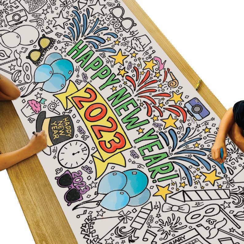 Tiny Expressions Giant New Years Coloring Poster for Kids - 30 x 72 Inches Jumbo Paper Banner or Table Cover for School Parties or Events