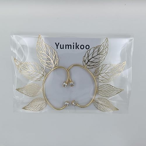 Miniatura 5 de Aretes de hada con orejas de elfo sin perforación, hojas doradas para mujer