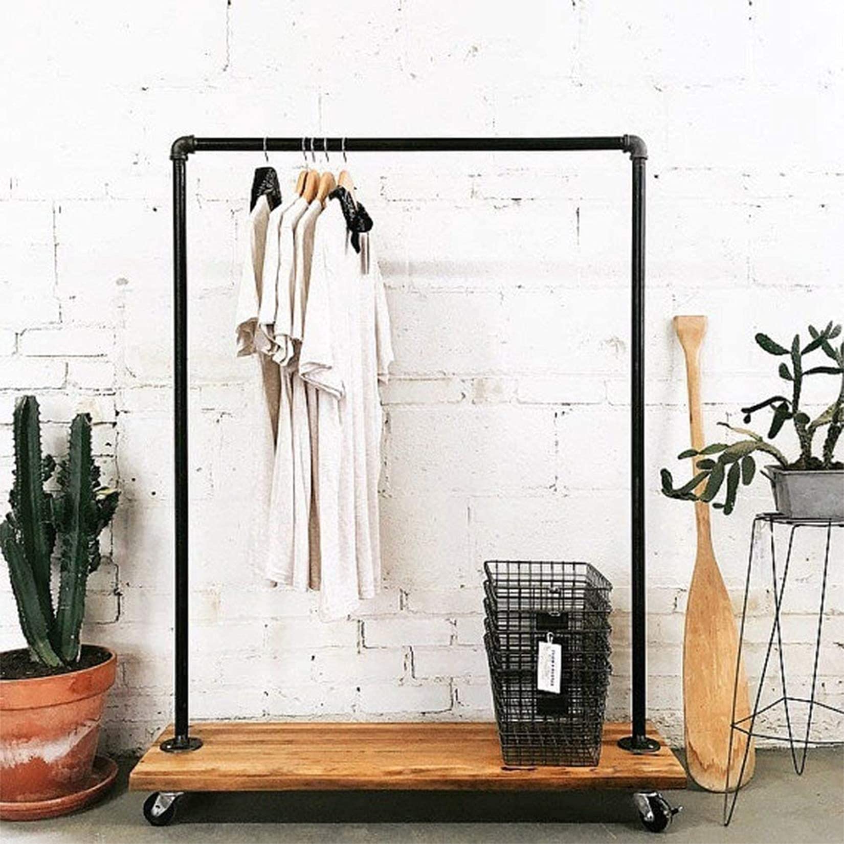 Buy Ethemiable Vintage Industrial Pipe Shelves Rolling Clothing Rack