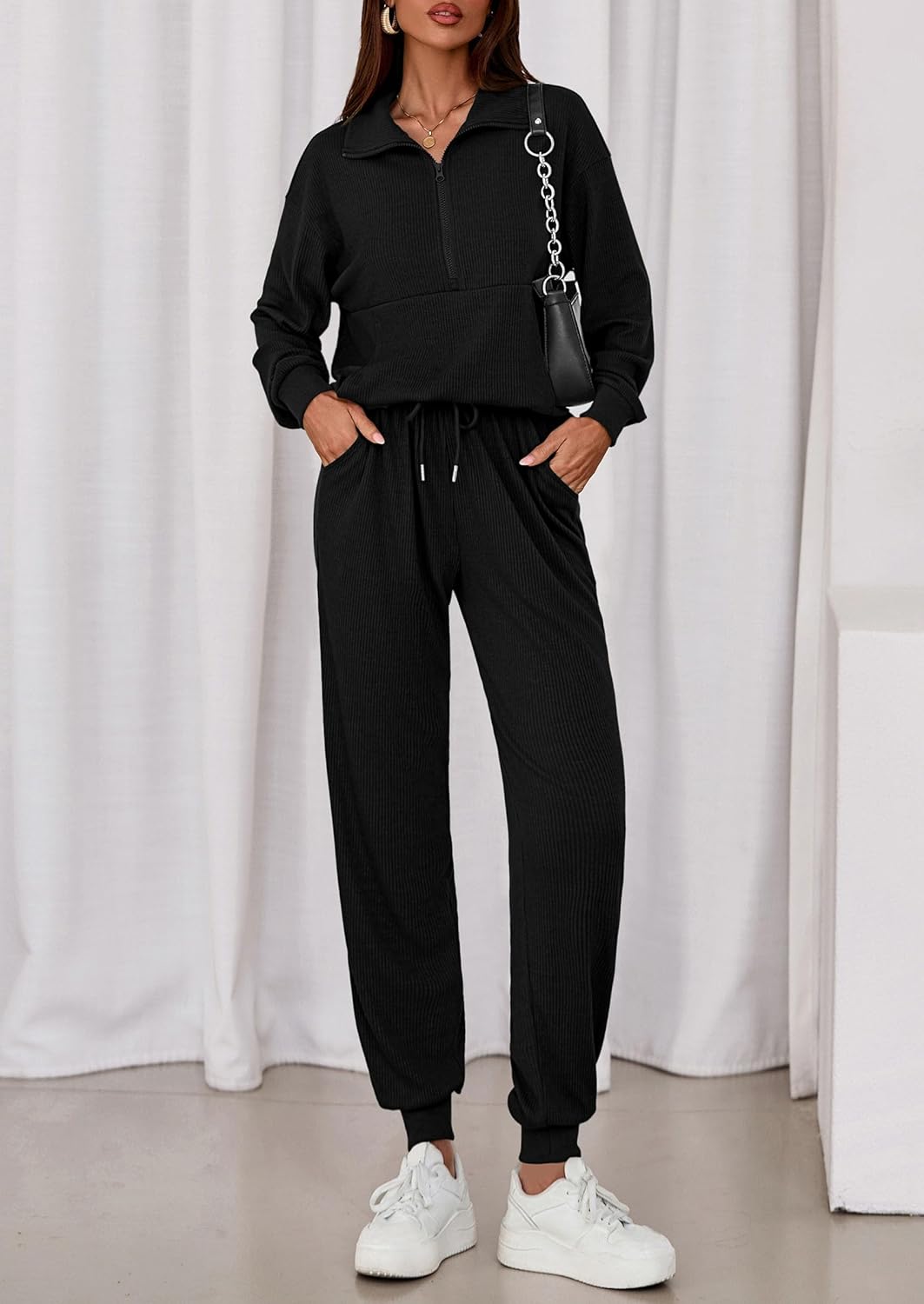 PRETTYGARDEN Women's Fall 2 Piece Lounge Sets Zip Up Sweatshirt Jogger Pants Sweat Track Suits Travel Outfit Winter Clothing - Image 7