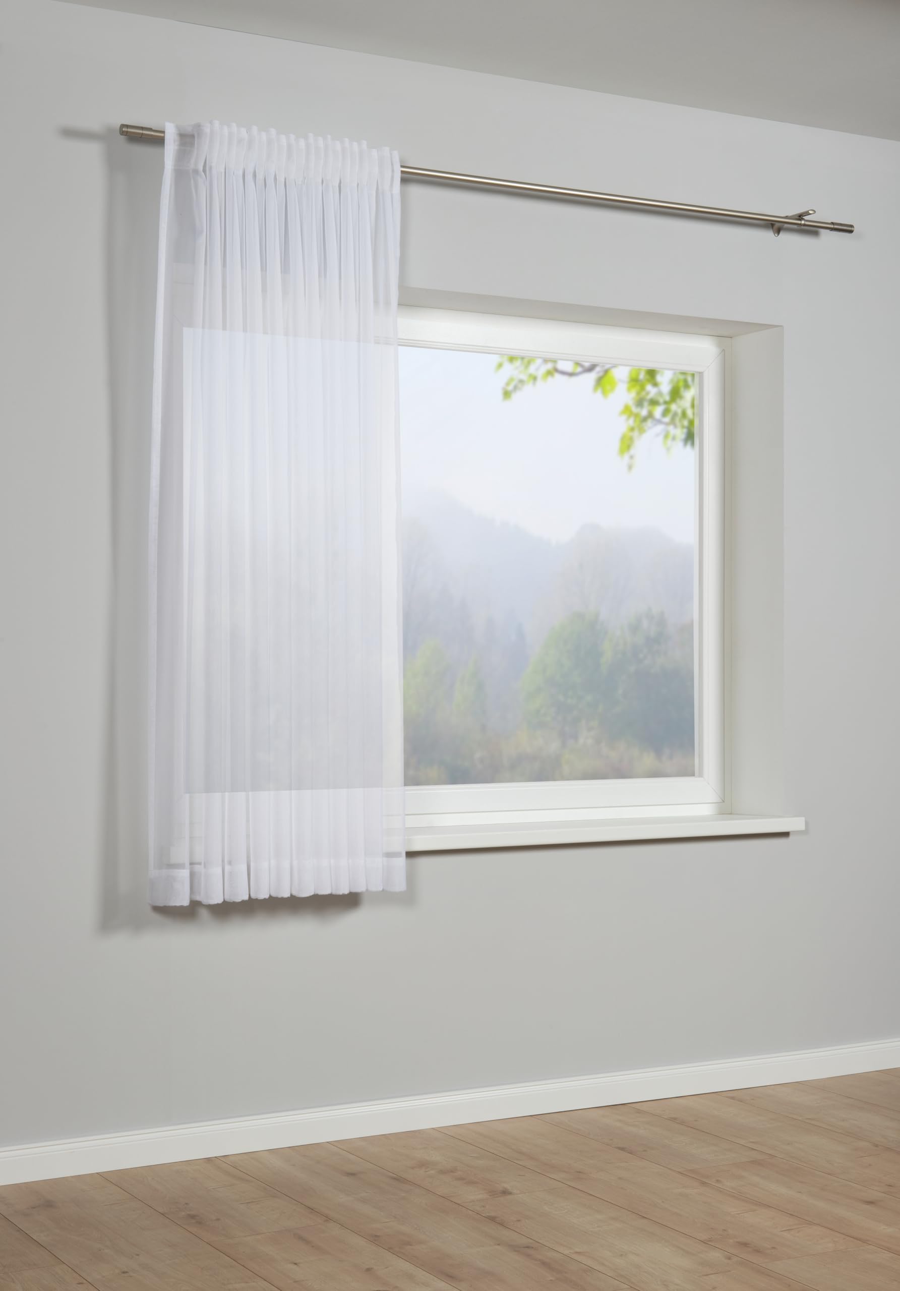 Sehlbach Fertiggardine mit Gardinenband, Voile mit Beschwerungstasche, Weiß, 300 x 175 cm Gardinen, Transparenter Voile Stoff, Lichtdurchlässig, Öko-Tex Zertifiziert, Verdeckte Schlaufen