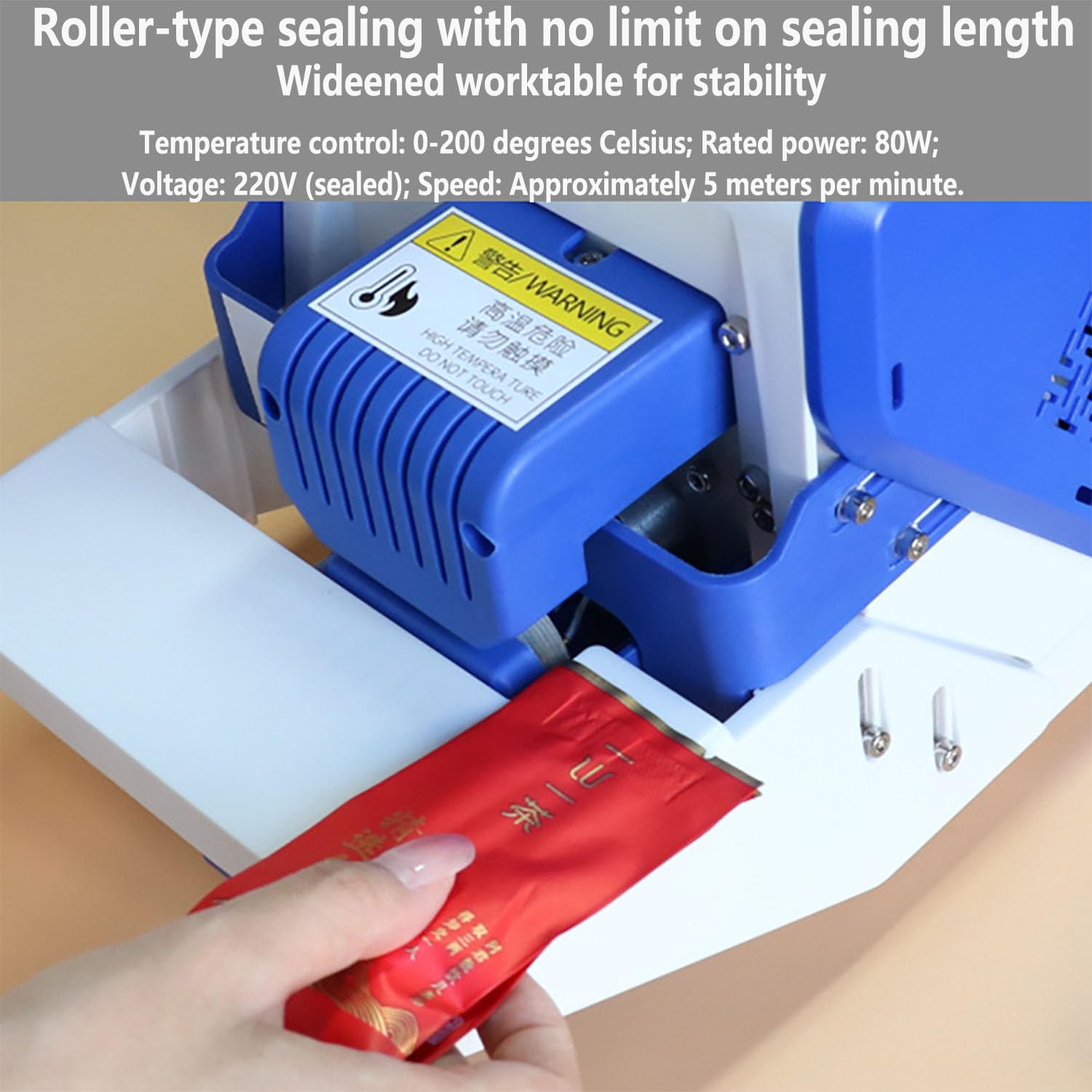 Sigillante portatile per sacchetti, termosaldatrice a rullo con display e protezione intelligenti, 80-200 ℃, 5 m/min per imballaggi alimentari domestici