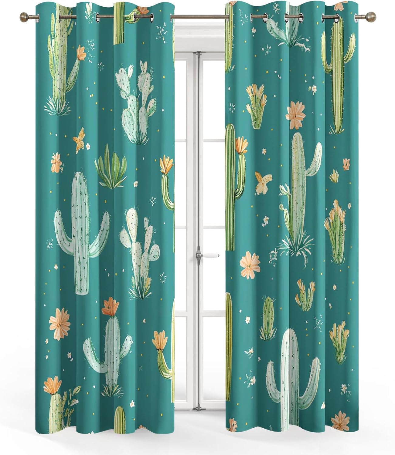 Cactus Curtains Blackout, 63 Inch - Desert Floral Plant Curtains for Home Decor, Bedroom, Living Room, Cactus Room Decor Grommet Window Drapes, 2 Panels Set 29.5x63 J372