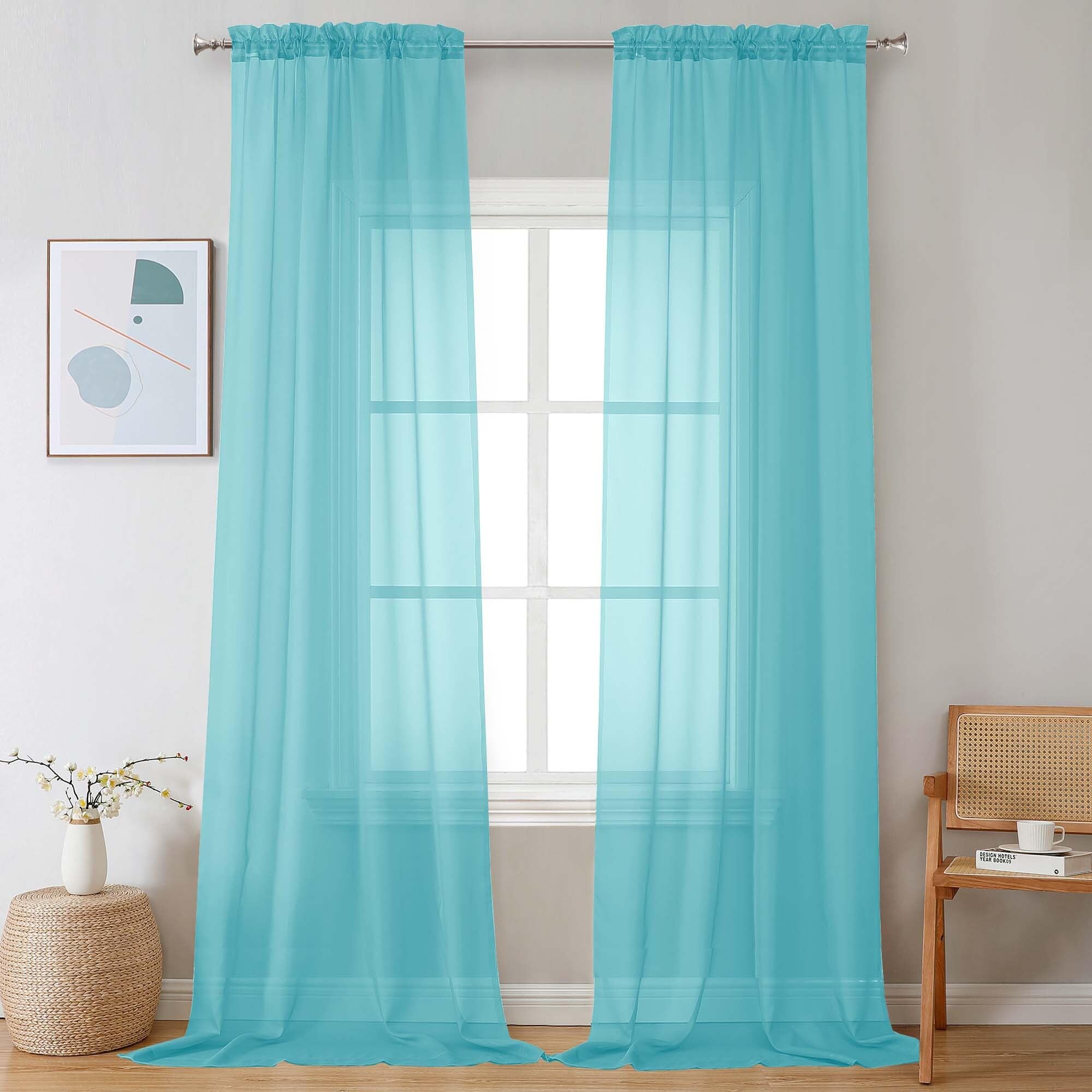 Chyhomenyc Extra Long Sheer Curtains 120 Inches Long 2 Panels Set, Light Filtering Voile Curtain Drapes for Floor to Ceiling Window Patio Sliding Door, 10FT, Aqua