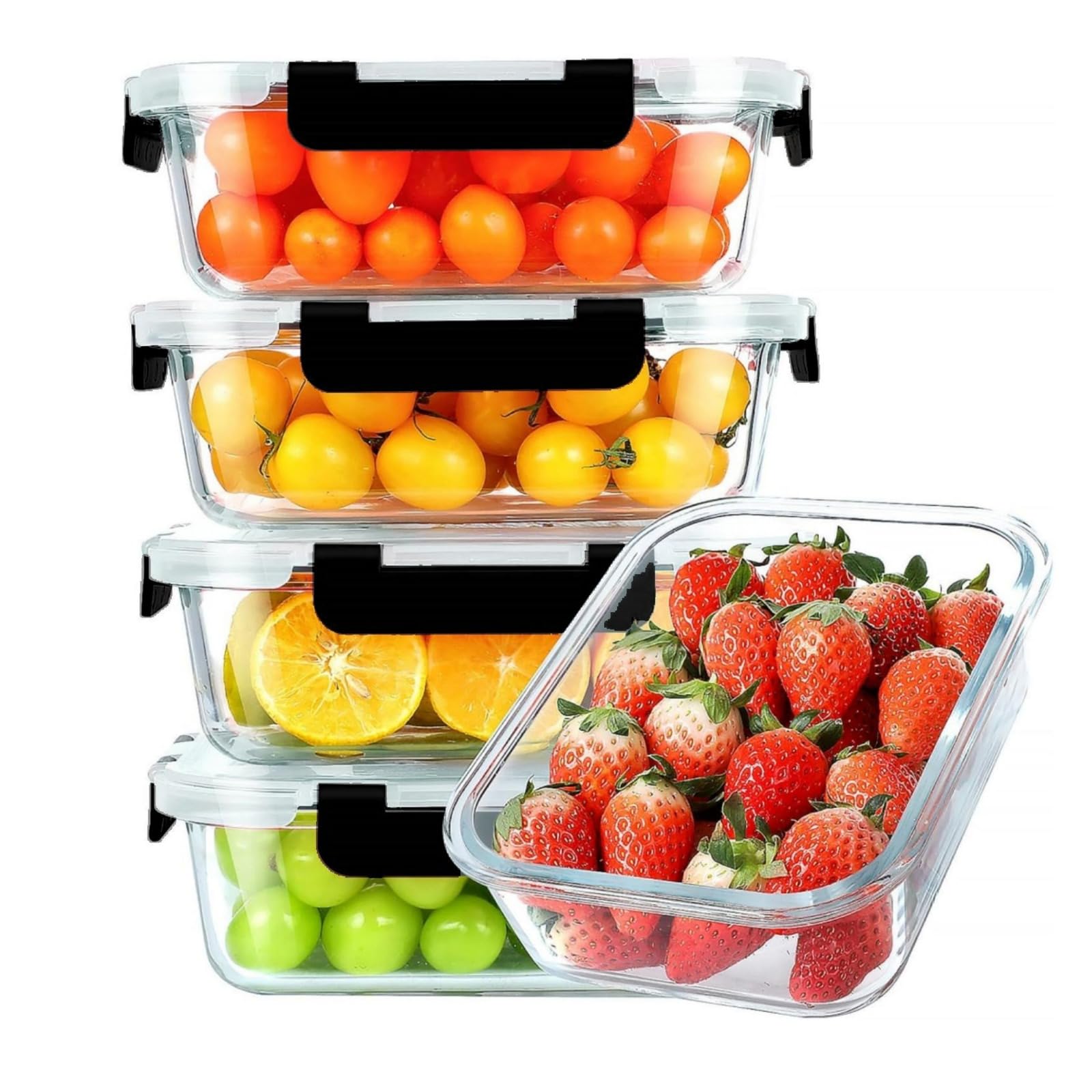Atek Clear 5 Pack Glass Meal Prep Containers With Lid 36Oz Food Storage Containers