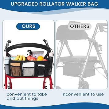 Upgraded Rollator Basket, Large Walker Accessories Bag with Multiple Pockets, Rollator Accessories for Seniors Baskets for Rolling Folding Walker Easy to Use(Black)