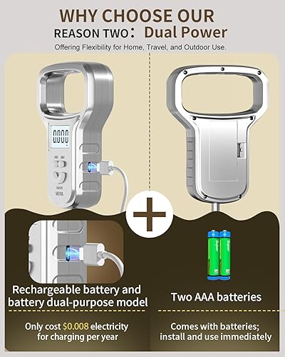 Miniatura 3 de MEIYA Báscula de pescado doble potencia (bateríarecargable), báscula de pesca con mango extra ancho, 110 libras, pantalla LCD retroiluminada,