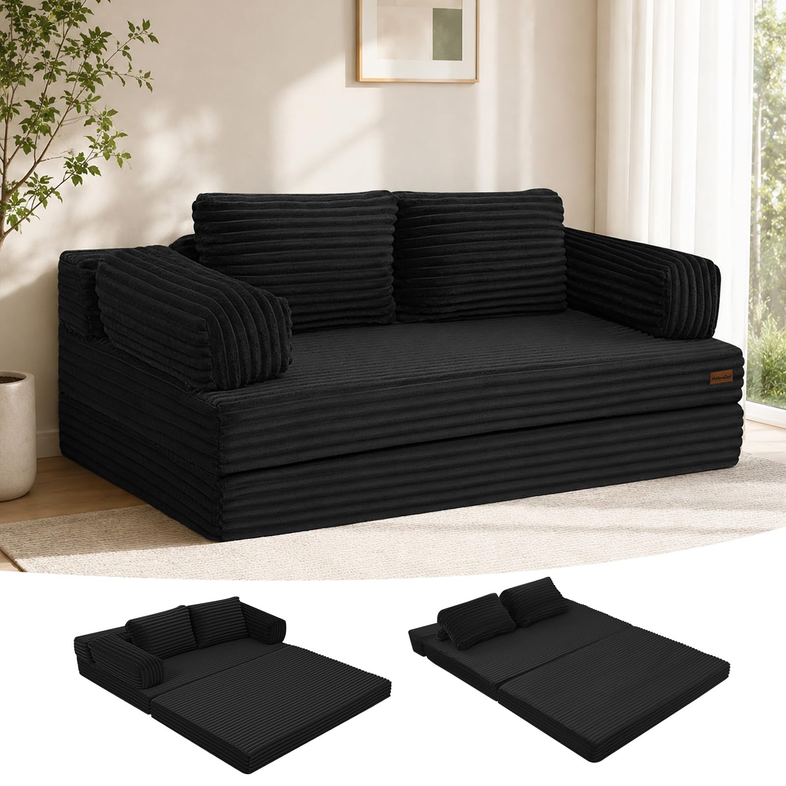 MeMoreCool Schlafsofa Cord, Klappbares Bequemes Bodensofa mit schlaffunktion, Boneless Couch mit Kissen für Schlafzimmer, Wohnzimmer und kleine Räume, 3-in-1 Compressed Sofa Bed