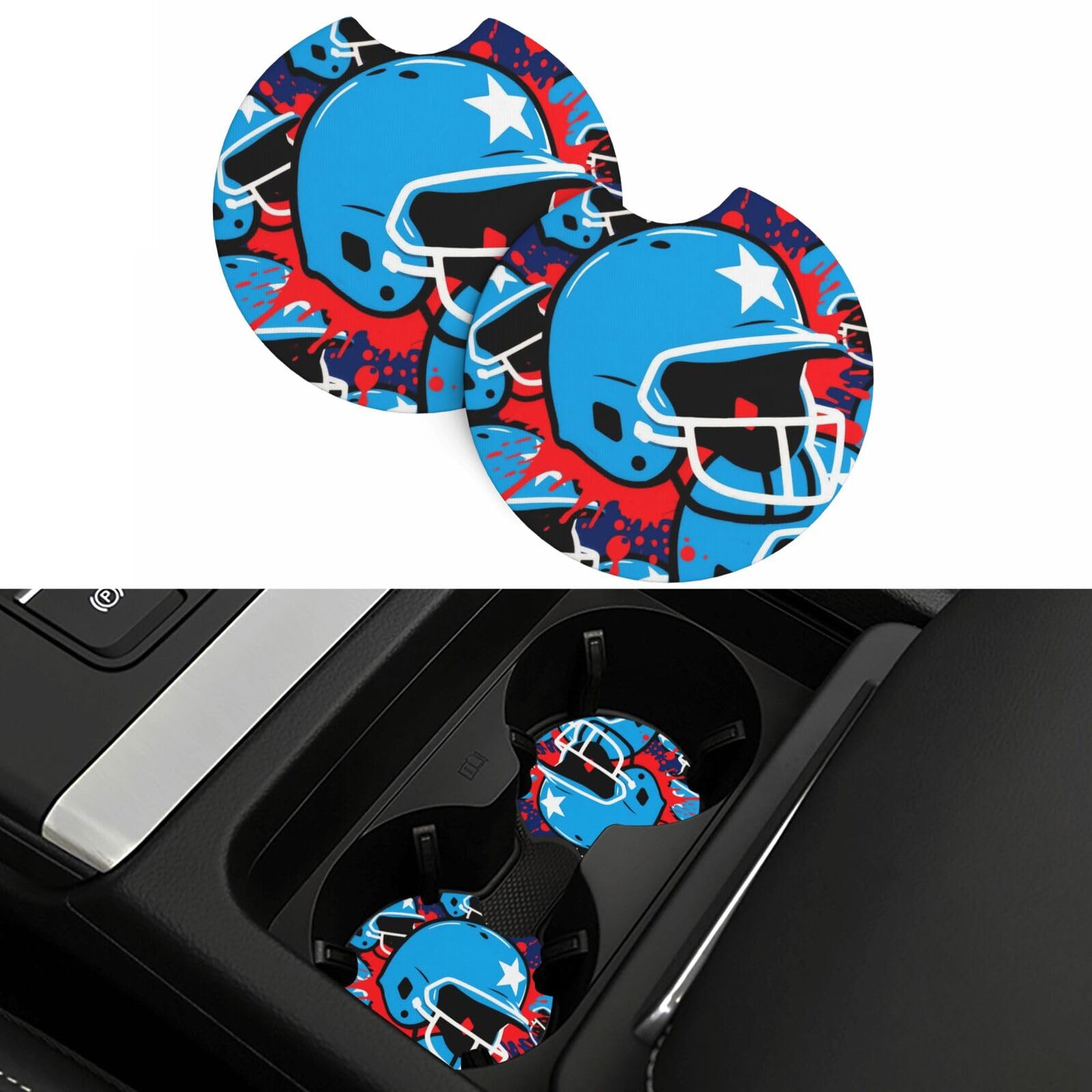 2 Pack Car Coasters,2.7" Universal Car Cup Holder Coasters Non-Slip Neoprene Cup Pad Mat Coaster Car Interior Accessories for Women Men Baseball Helmet Blue