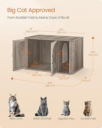 Miniatura 5 de Feandrea Caja de arena moderna para gatos, muebles ocultos, entrada frontal, puertas dobles, asas, casa de gato, mesa auxiliar lateral, 33.5 x 19 x