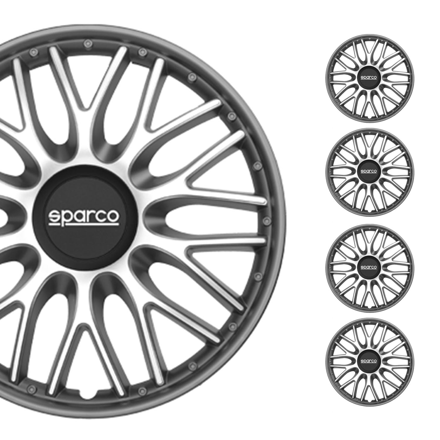 Radkappen Radzierblenden Sparco Roma 15" Zoll Coche Cubierta Juego Plata Gris 4X