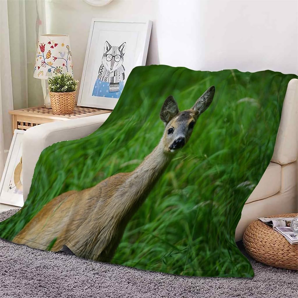 Przytulny koc, puszysty, brązowy jeleń, koc na łóżko i sofę, zwierzęce rośliny, bardzo miękki, ciepły koc z mikrofibry, koc polarowy jako narzuta na sofę, koc na kanapę, 220 x 240 cm, AL1926