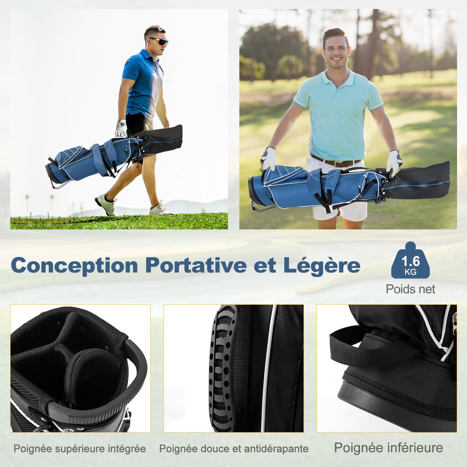 GOPLUS Sac de Golf Trépied Mixte avec Support Stand 7 Trous pour Homme - Léger Sac de Transport et Arrangement Noir