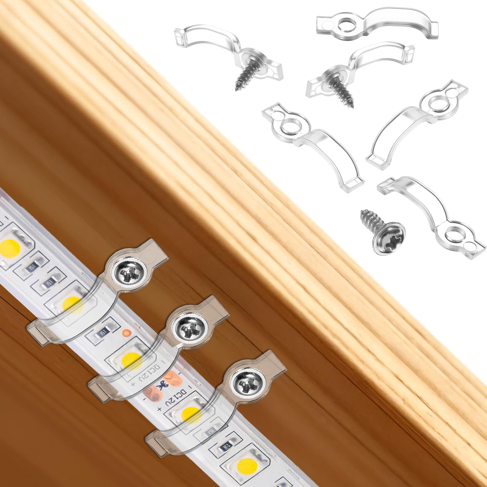 Nogeqi 100 stuks ledstripbevestiging, transparante ledstriphouder, kunststof bevestigingsclips voor ledstrips met 100 schroeven voor ledstrips van 8mm, 9mm, 10mm