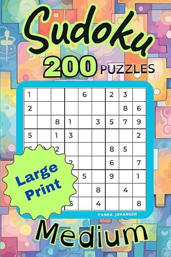 Sudoku 200 Puzzles Medium, Large Print Relaxing Puzzles for Beginners, Teens, Adults, and Seniors