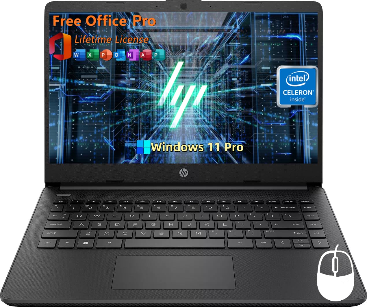 HP 14" Laptop for Business, Intel Quad-Core N4120, 16GB RAM + 384GB (128GB eMMC+256GB MSD), Long Battery Life, Wi-Fi, HDMI, Office Pro Lifetime License & Wind 11 Pro,w/Jawfoal Accessories, Black