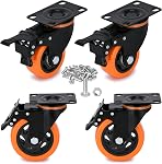 2 Charger les roues de roulette de pouce 600 Lbs, Roulettes en polyuréthane orange, Roues pivotantes de la plaque supérieure, Roulette 4, Roulettes de verrouillage pour meubles et travail,4 Roulettes avec frein