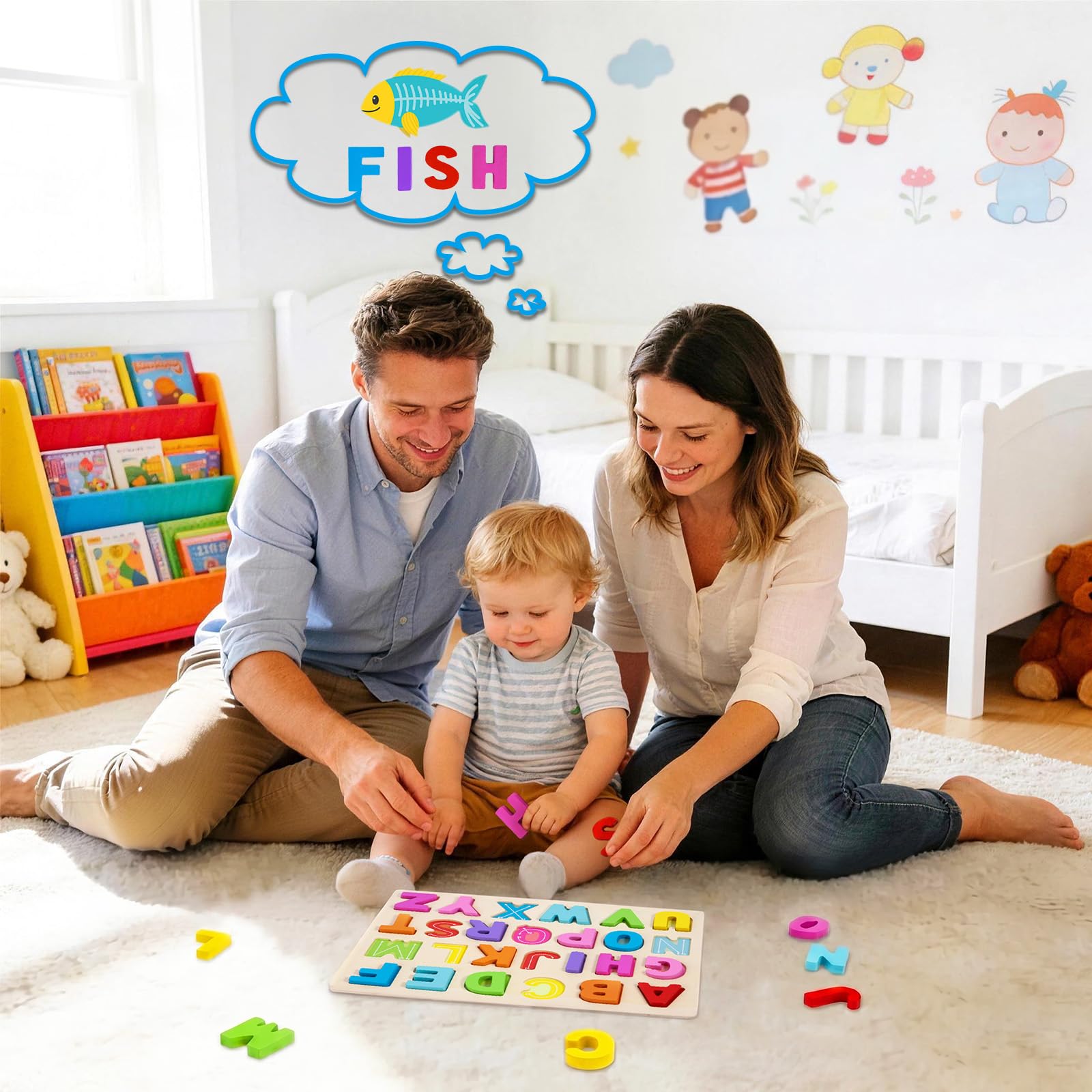 MegiaExist Puzzle Wooden Puzzles for Toddlers 1 2 3 4 5 Year Old, ABC Puzzle Shape Alphabet Learning Puzzles Toys with Puzzle Board & Letter Blocks, Preschool Educational for Girls Boys