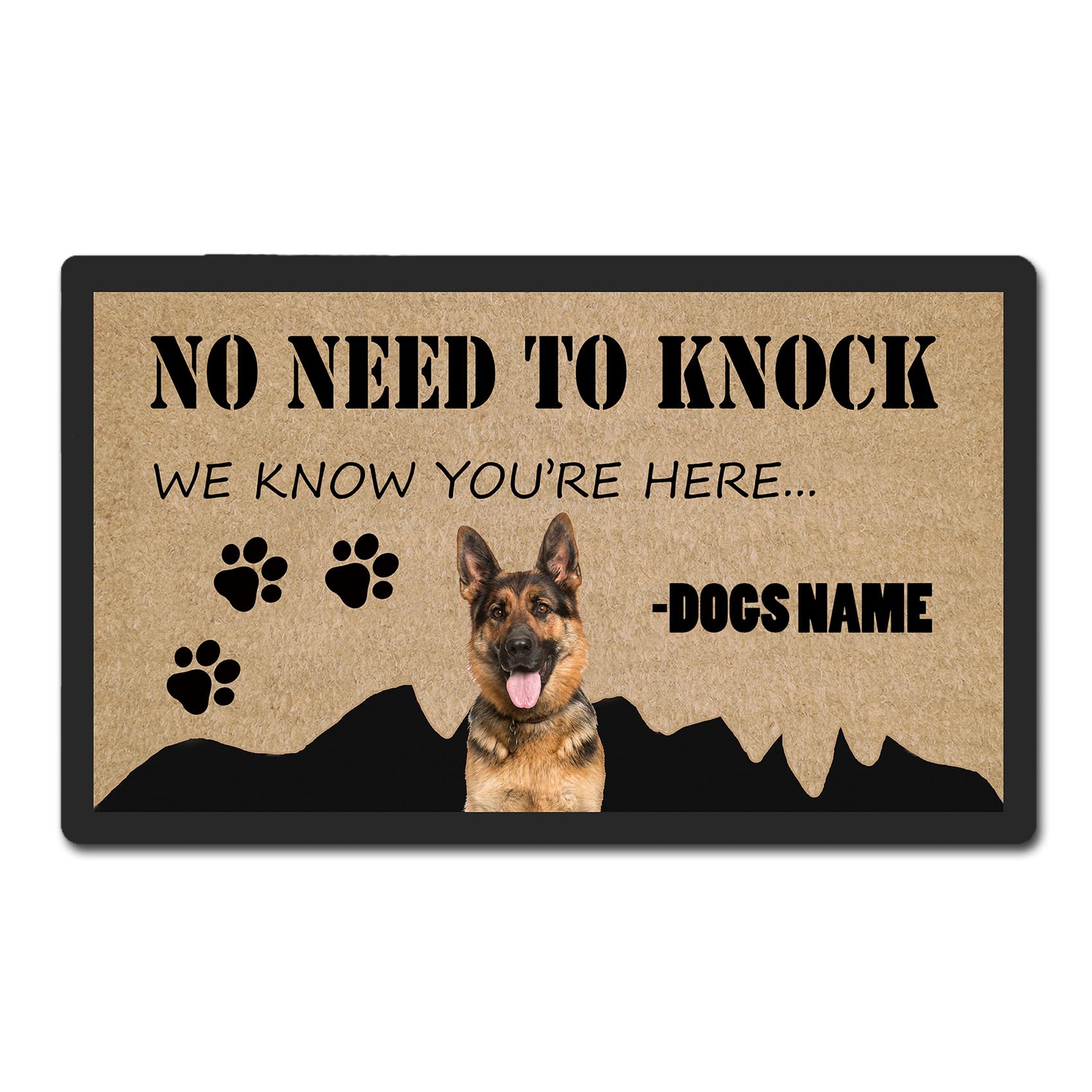 Straarks Custom Funny German Shepherd Doormat with Dog Name Non-Slip Waterproof Indoor/Outdoor - No Need to Knock Personalized Entrance Floor Mat