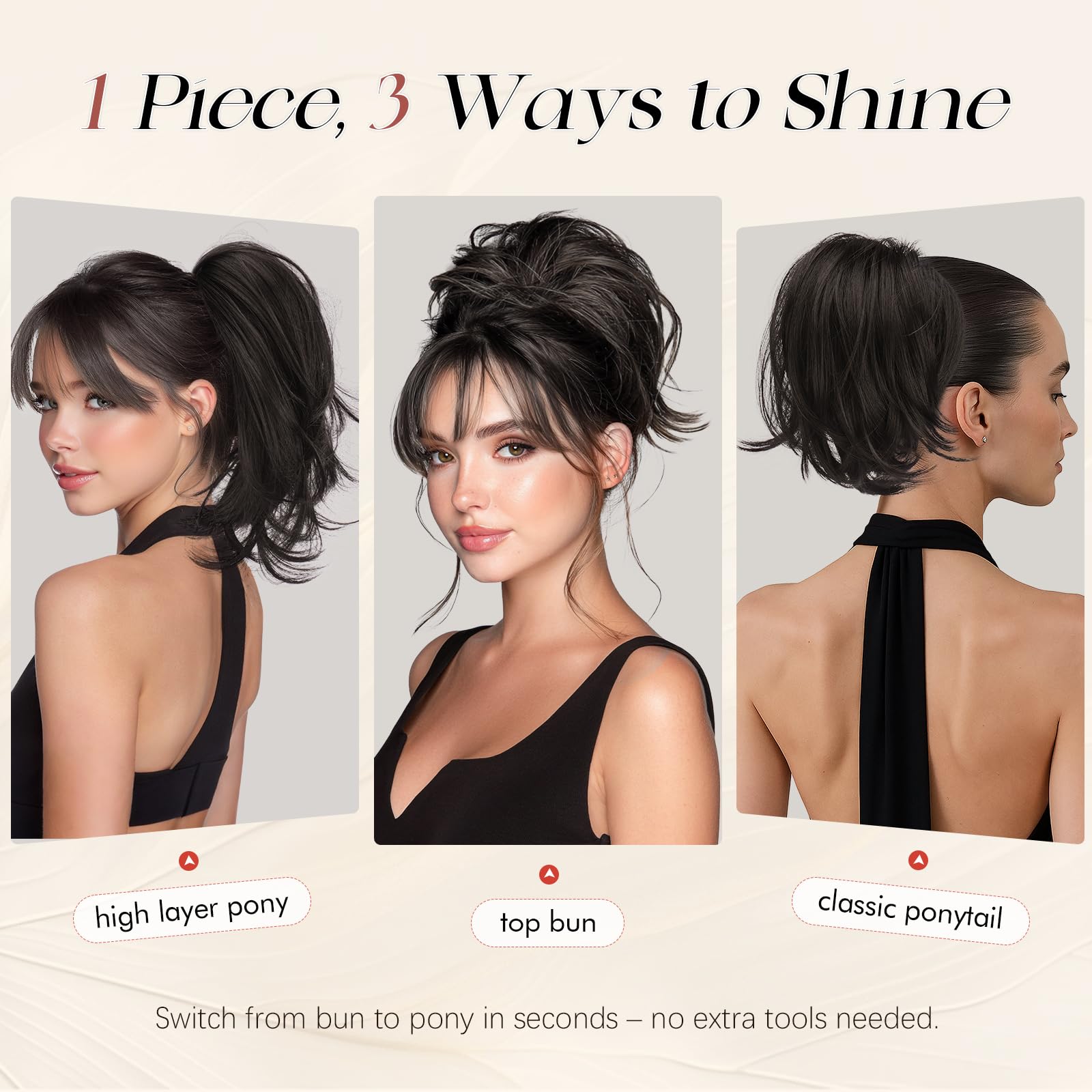 Claw Clip Ponytail Extension Synthetic Straight Salt & Pepper DIY Hair Bun Amazon.com : CJL HAIR Claw Clip Short Ponytail Hair  main image 4